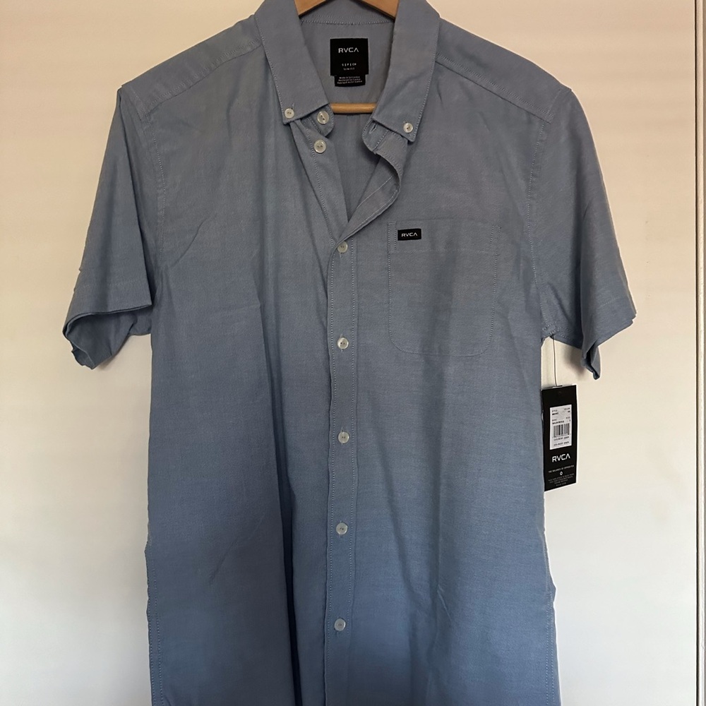 RVCA Mens Thatll Do Short Sleeve Slim Fit Shirt Blue Size Small